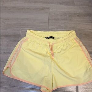 Zara Light Yellow Athletic Shorts with Pink Trim